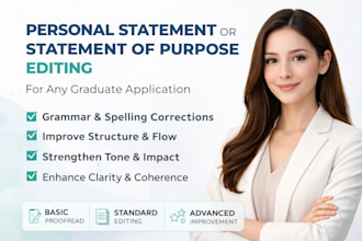 edit personal statement or statement of purpose for any graduate application