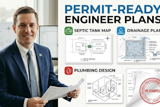 provide licensed septic tank map, drainage plan, and plumbing design for permit