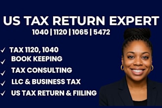 do US tax return, US tax filing, 1040, 1120, 1065,  llc and sales tax