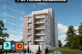 create a detailed 3d building model, with optional render