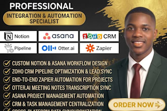 integrate notion asana zoho CRM pipeline otter ai meeting note zapier automation
