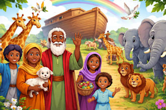 illustrate christian children book illustration, bible themed kids illustration