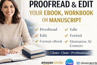 professionally proofread, edit, and rewrite ebook manuscript