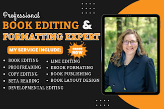 do KDP formatting, book copy editing, manuscript proofreading, novel line edit