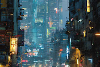 do cyberpunk sci fi futuristic city illustration