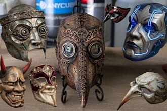 3d print and paint, ship custom cosplay or halloween mask or helmet stl file