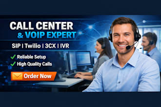 setup voip, sip trunk, twilio IVR, 3cx and complete call center system