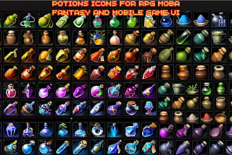 design loot icons, potion icons, magic ui icons for rpg, moba and mobile games