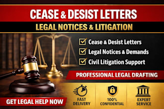 draft cease and desist letter, legal notice, and civil litigation
