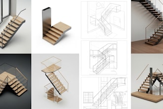 create detailed 2d and 3d staircase designs, 3d stair, 3d design