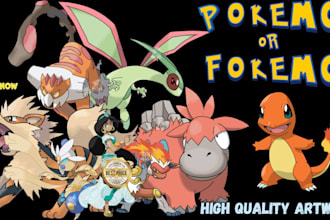 draw custom pokemon or fakemon art, and pokemon trainer anime, pixel art