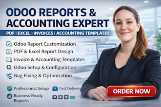 setup odoo, customize odoo reports, PDF excel invoices and accounting templates