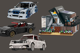 design 3d lego car, house, toy, robots with pdf instruction and xml part list