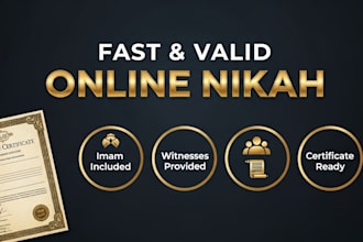 arrange fast and valid online nikah with imam, witnesses and certificate