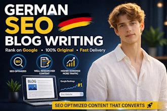 write SEO optimized german blog articles and website content