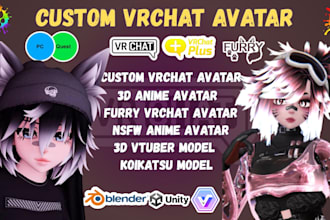 do custom furry anime vrchat avatar, nsfw vtuber model, vroid vrm vtuber rigging
