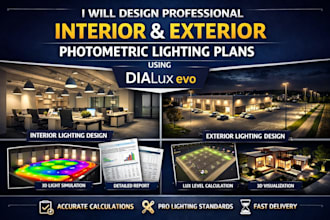 design professional interior and exterior photometric lighting plan using dialux