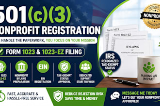nonprofit 501c3 registration done for you  form 1023 ein and tax exempt