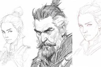 sketch the character with line art style