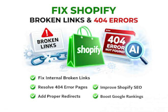 fix shopify technical seo issues broken links 301 redirect 404 errors 302