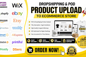 add upload pod droshipping product to woocommerce wix shopify ebay amazon store
