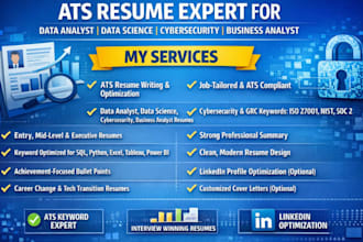 write ats resume for data analyst, data science, cybersecurity, business analyst