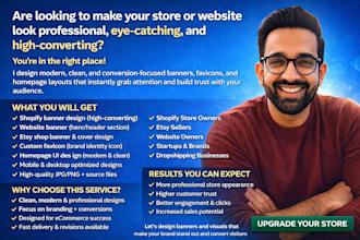do shopify banner, favicon, website banner, etsy banner, and home page design