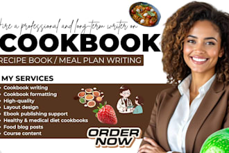 write recipe book, meal plan, diet plan, and format cookbook for amazon KDP