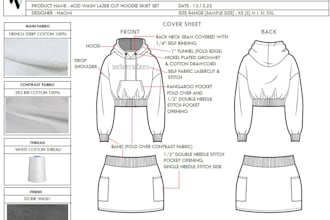 make tech pack with measurement chart, bom, help with sourcing