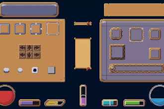 create retro pixel art game UI, gui hud elements bars frames, mana health screen