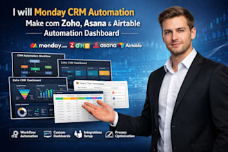 monday CRM automation make com zoho and asana airtablle automation dashboard