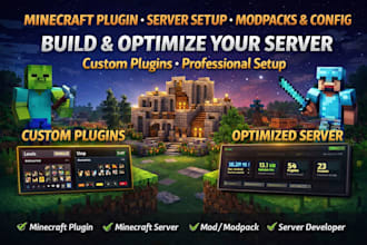 develop minecraft plugin, setup minecraft server, modpack and config
