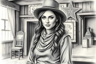 sketch a custom charcoal drawing, pencil portrait from photo