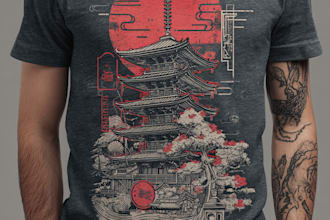 illustrate a japanese style t shirts artwork