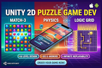 do unity 2d ios android flutter game app ai level design puzzle game development