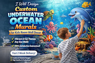 design custom underwater ocean murals for kids room wall decor