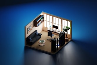 create a stylized isometric 3d room or environment