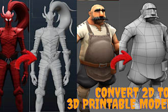 convert 2d to 3d anime model action figure toy  anime character stl 3d printing