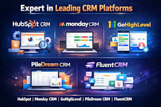 setup monday crm, gohighlevel, fluent crm, hubspot crm, close io