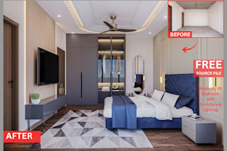 create realistic bedroom interior design