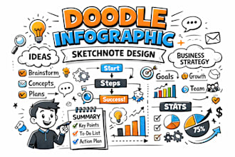 create doodle sketchnote infographic, hand drawn visual summary design