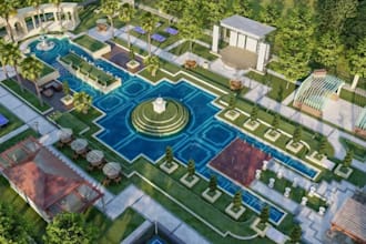renovate 3d landscape,front yard,pool,terrace,fireplace,gerden,3d mockup,layout