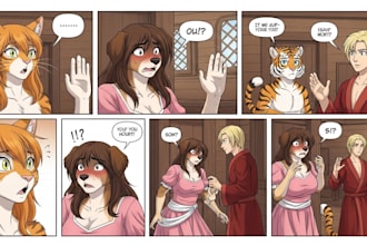draw cute nsfw furry comic, furry art style, fursona character,ref sheet, oc art
