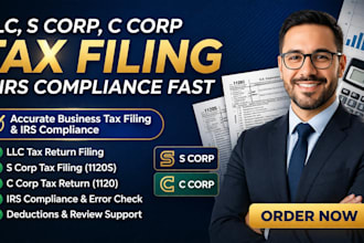 handle llc, s corp, c corp tax filing and irs compliance fast