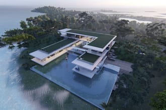 create 3d beach resort design, beach house, beachfront vacation home