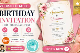 design corjl editable birthday invitation for etsy digital download template