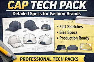 create professional cap tech pack with detailed specs for streetwear and fashion