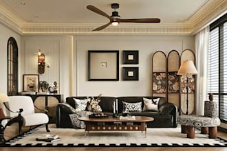 do modern interior home design mid century living room design kitchen 3d render