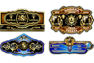design luxury cigar label, cigar ring and cigar box artwork