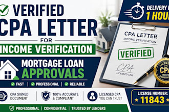 write verified CPA letter,income letter, expense ratio letter, mortgage letter